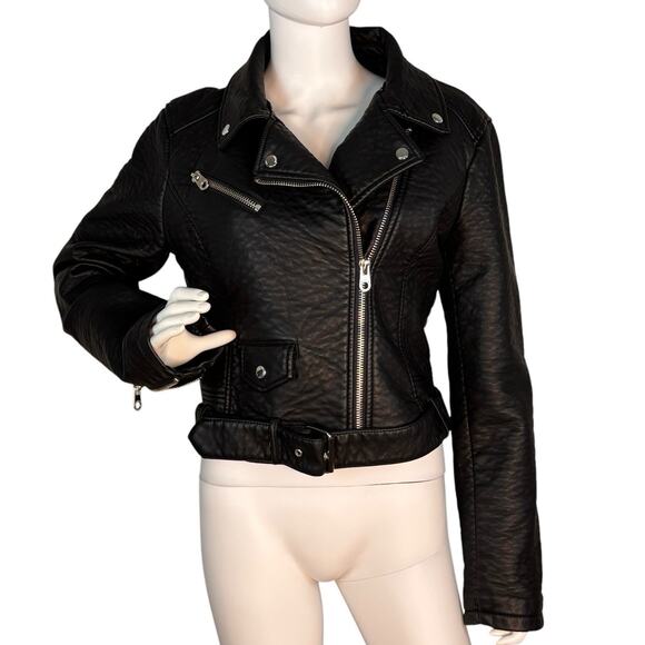 Members Only Jackets & Blazers - Members Only Size L Black Cropped Faux Leather Thick Pebbled Moto Jacket